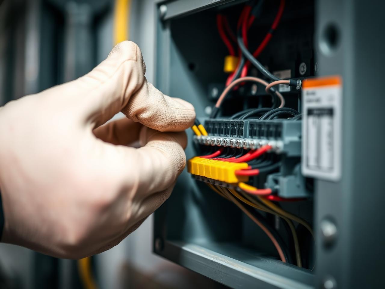 Electrician carefully terminating cables